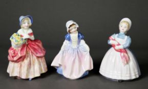 THREE ROYAL DOULTON CHINA SMALL FIGURES, comprising: THE RAG DOLL, HN2142, CISSIE, HN1809 and