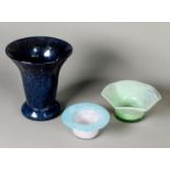 STRATHEARN SPECKLED GLASS VASE, of flared, footed form, in tones of blue and aventurine, 7 ¼” (18.