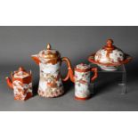 FOUR PIECES OF JAPANESE MEIJI PERIOD PORCELAIN, comprising: LIDDED JUG, TWO SMALL TEA/COFFEE POTS,