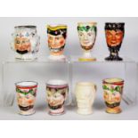 COLLECTION OF EIGHT 18th SATYR MASK MOULDED PORCELAIN CUPS AND JUGS, 5 and 3 respectively, one cup