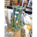 IMPRESSIVE MAJOLICA GLAZED AND MOULDED POTTERY VASE, with a row of six loop type handles to the