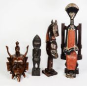 AFRICAN TRIBAL ART, or folk art, including a painted statue of mother and child, a fertility