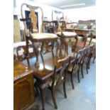 A BURR WALNUT QUEEN ANNE STYLE DINING ROOM SUITE OF EIGHT PIECES, TO INCLUDE; A LARGE DINING