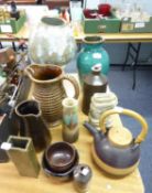 ASSORTED POTTERY AND STUDIO POTTERY TO INCLUDE; WATER EWERS, TEAPOT, VASES AND MORE (12)