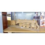 MODERN MATCHSTICK BUILT MODEL STEAM LOCOMOTIVE ON BASE WITH RAILS, 24" (61CM) LONG OVERALL