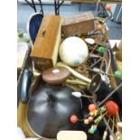 ASSORTED COLLECTABLES, TO INCLUDE; PLASTIC TUREEN, FUR HAT, COAT HOOKS, WOODEN BOXES, CANDLESTICKS