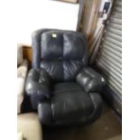 A LAZY-BOY DARK BLUE/CHARCOAL RECLINING ARMCHAIR