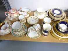 GOOD QUALITY AYNSLEY 'GEORGIAN COBALT' CHINA TRIO WITH ACID ETCHED GILT BORDERS, OTHER GOOD