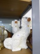 PAIR OF VICTORIAN STAFFORDSHIRE POTTERY MANTEL-SHELF DOGS, 13" (33CM) HIGH C/R- BADLY CRAZED, ALSO