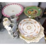 VICTORIAN CHINA COMPORT WITH PINK AND GILT DECORATION, VICTORIAN MOULDED POTTERY PLATTER, PRINTED