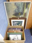 TWO CIRCA 1960's UNATTRIBUTED OIL PAINTINGS RURAL AND COASTAL SCENES AND 12 FRAMED PRINTS VARIOUS (