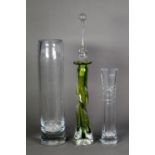 THREE MODERN PIECES OF GLASS, comprising: TWO L S A CYLINDRICAL VASES, one of slightly tapering form