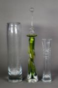 THREE MODERN PIECES OF GLASS, comprising: TWO L S A CYLINDRICAL VASES, one of slightly tapering form