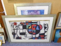 AFTER JOAN MIRO LARGE POSTER, FRAMED AND GLAZED AND A LARGE ABSTRACT COLOUR PRINT (2)