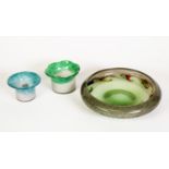 MONART OR VASART STUDIO GLASS SHALLOW DISH, with domed centre, with central band of coloured