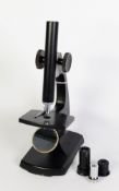 RUSSIAN, CIRCA 1970s STUDENT'S MONOCULAR MICROSCOPE, textured black finish with TWO EYE PIECE and