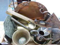 MIXED METAL-WARES TO INCLUDE; LEAD SUNDIAL PLATE, COPPER TRIVET, VINTAGE BRASS SPIT JACK, BRASS