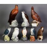 SIX MODERN BESWICK BIRD OF PREY PATTERN POTTERY BENEAGLES SCOTCH WHISKY DECANTERS, comprising: