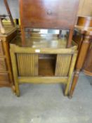 A GEORGE III MAHOGANY TRAY TOP COMMODE WITH TAMBOUR FRONT