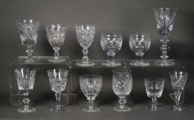 PAIR OF EARLY TWENTIETH CENTURY CUT GLASS WINE GOBLETS, the bowls with stud cut band and TEN OTHER