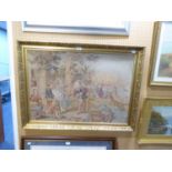 MACHINE WOVEN TAPESTRY PICTURE, A VIEW OF SEVENTEENTH CENTURY VENETIAN CANAL SIDE WITH FIGURES AND