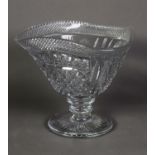 MODERN BRIERLEY CRYSTAL pedestal triangulate bowl on a circular star-cut base, stencilled mark,