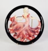 GOEBEL MOULDED POTTERY FIGURAL WALL PLAQUE, of circular form, modelled as a dancing female figure in
