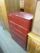 A PAINTED WOOD CHEST OF FIVE LONG DRAWERS, 2’6” WIDE, 3’8” HIGH