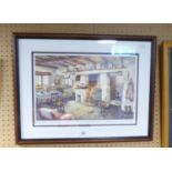 JUDY BOYES ARTIST SIGNED LIMITED EDITION COLOUR PRINT ‘Old Farm Kitchen, Little Langdale’, (61/