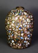EARLY 20th CENTURY STONEWARE OVOID VASE, clad in a random mosaic/collage of oriental and other