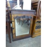 NINETEENTH CENTURY COMPOSITE WALNUT SIDE CABINET, with part hinged oblong top, mirror panelled