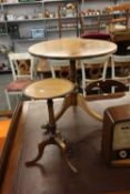 A MAHOGANY TRIPOD WINE TABLE AND A CIRCULAR TOP TRIPOD TABLE (2)