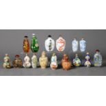 EIGHTEEN MODERN ORIENTAL SCENT OR SNUFF BOTTLES, including: TWO INSIDE PAINTED GLASS EXAMPLES, a