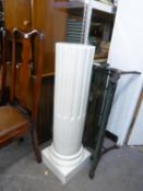 TALL POTTERY JARDINIERE STAND, ON SQUARE PLINTH BASE, IN WHITE