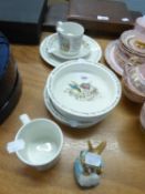 WEDGWOOD BEATRIX POTTER ‘PETER RABBIT’ CHILDREN’S WARE, 7 PIECES INCLUDING TWO BABIES DISHES