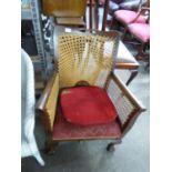 A LOW SMALL BERGERE ARMCHAIR, HAVING CLAW AND BALL FRONT FEET