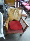 A LOW SMALL BERGERE ARMCHAIR, HAVING CLAW AND BALL FRONT FEET