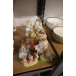 ELEVEN ROYAL ALBERT BEATRIX POTTERY CHARACTER FIGURES, TO INCLUDE; 'MRS RABBIT', 'POORLY PETER