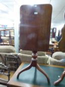 A SMALL MAHOGANY RECTANGULAR SNAP-TOP OCCASIONAL TABLE, RAISED ON TRIPOD BASE