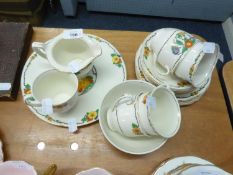 GRINDLEY, 1930'S STAFFORDSHIRE POTTERY PART TEA SERVICE, ORIGINALLY FOR SIX PERSONS, VIZ 5 CUPS, 6