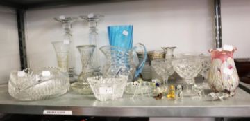 SELECTION OF CUT AND OTHER GLASS WARE, INCLUDING FRUIT BOWL, WATER JUG, PAIR OF PRESS-MOULDED