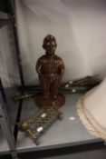 OXYDISED METAL 'DUTCH BOY' FIRESIDE COMPANION STAND (no fire appliances); PAIR OF LARGE BRASS FIRE