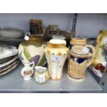 GROUP OF ASSORTED EUROPEAN CERAMICS, TO INCLUDE; ROYAL CRESTED WARE, BLUE AND WHITE SUGAR CASTER AND