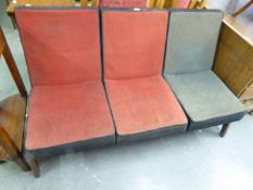 COLUMBINE UNUSUAL THREE SEATER SOFA, THREE SINGLE SEATING SECTIONS, SITTING ON TEAK FRAME BASE