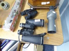 PAIR OF CHINON 10 X 50 FIELD BINOCULARS, SMALL PAIR OF NIKON TRAVELITE ZOOM BINOCULARS and a