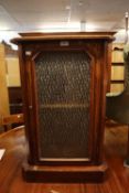 VICTORIAN WALNUT PIER OF MUSIC CABINET, LATER GLASS HAVING INLAY DECORATION