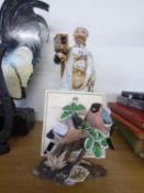 COALPORT RESIN 'BULLFINCHES' ORNAMENT, WITH CERTIFICATE AND A SPANISH PORCELAIN FIGURE OF AN OLD MAN
