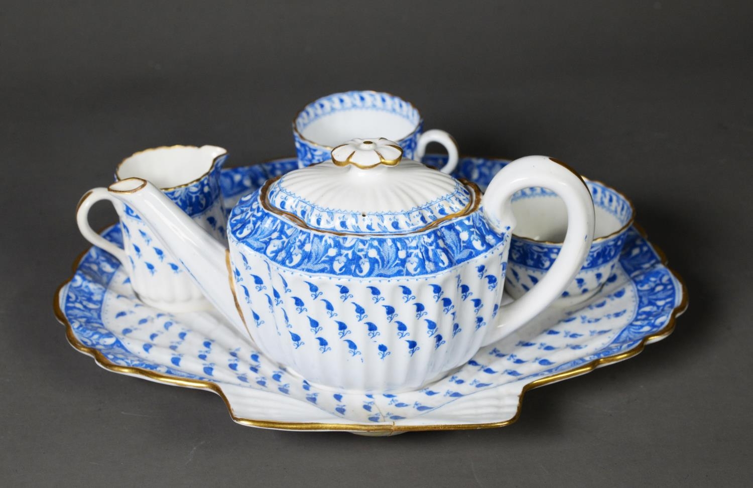COPELAND ‘OLD CROW’ PATTERN BLUE AND WHITE CHINA TEA FOR ONE CABARET SET OF SIX PIECES, - Image 2 of 2