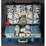 SIRRAM’ SUITCASE PATTERN PICNIC SET, FULLY-FITTED FOR SIX PERSONS AND A PLASTIC STACKING PICNIC BOX,