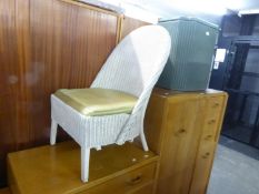 A BLUE LOOM LINEN RECEIVER AND A WHITE LOOM NURSING CHAIR (2)